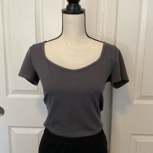 Hollister Grey Sweetheart Neck Ribbed Top